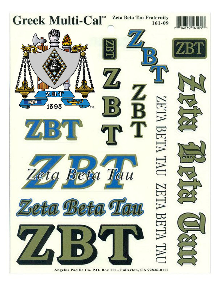 Zeta Beta Tau Multi Greek Decal Sticker Sheet Zeta Beta Tau Multi Greek Decal Sticker Sheet