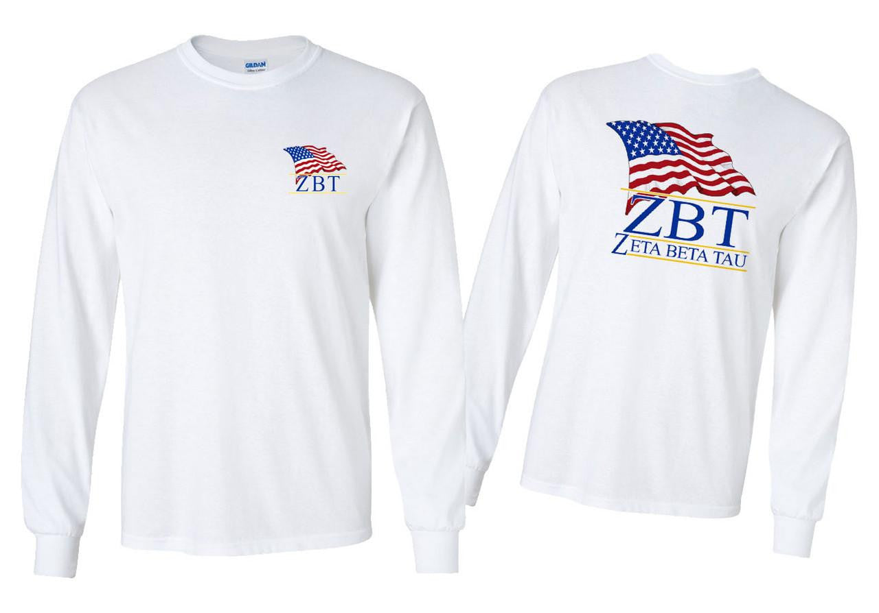 Greekgear Zeta Beta Tau Patriot Long Sleeve T Shirts Zeta Beta Tau Patriot Long Sleeve T-Shirts