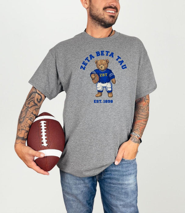 Zeta Beta Tau Teddy Bear Football T Shirt Zeta Beta Tau Teddy Bear Football T-Shirt