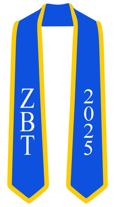 Discount Zeta Beta Tau Greek 2 Tone Lettered Graduation Sash Stole W/ Year DISCOUNT-Zeta Beta Tau Greek 2 Tone Lettered Graduation Sash Stole w/ Year