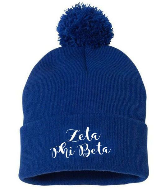 Zeta Phi Beta Knit Pom Pom Beanie With Cuff Zeta Phi Beta Knit Pom-Pom Beanie with Cuff