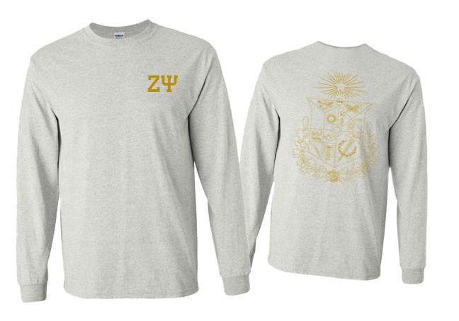 Printify Zeta Psi World Famous Crest Long Sleeve T Shirt Zeta Psi World Famous Crest Long Sleeve T-Shirt
