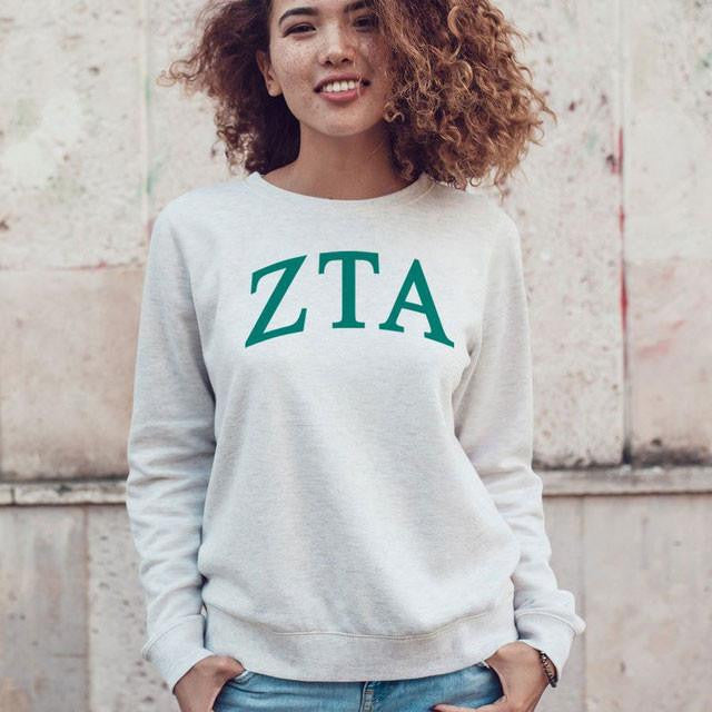 Zeta Tau Alpha Arched Greek Lettered Crewneck Sweatshirt Zeta Tau Alpha Arched Greek Lettered Crewneck Sweatshirt