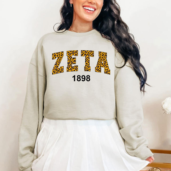 Zeta Tau Alpha Cheetah Print Crewneck Sweatshirt Zeta Tau Alpha Cheetah Print Crewneck Sweatshirt
