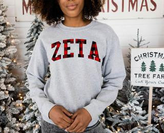 Printify Zeta Tau Alpha Christmas Plaid Nickname Crewnecks Zeta Tau Alpha Christmas Plaid Nickname Crewnecks