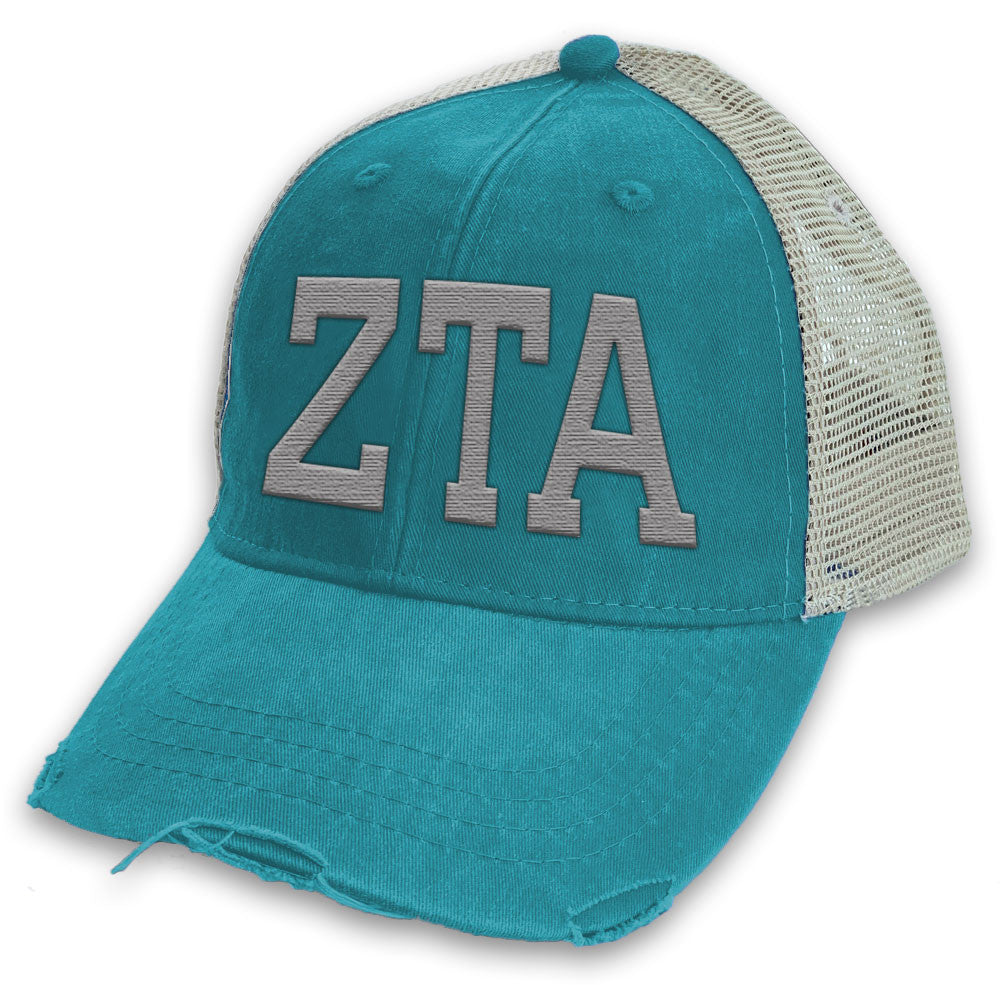 Zeta Tau Alpha Distressed Trucker Hat Zeta Tau Alpha Distressed Trucker Hat