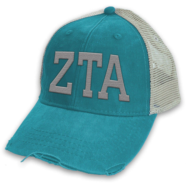 Zeta Tau Alpha Distressed Trucker Hat Zeta Tau Alpha Distressed Trucker Hat