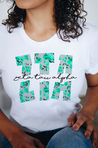 Zeta Tau Alpha Zeta Tau Alpha Floral Big Lettered T-Shirts