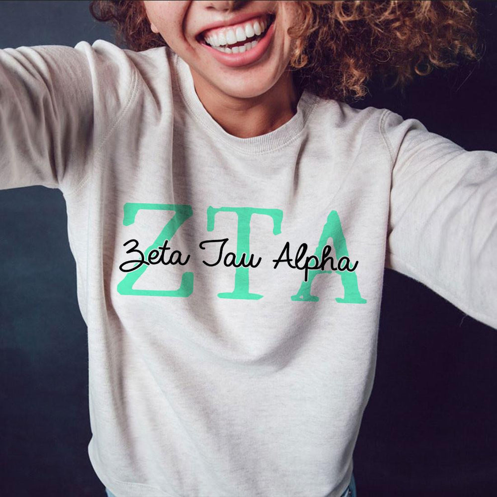 Printify Zeta Tau Alpha Greek Type Crewneck Sweatshirts Zeta Tau Alpha Greek Type Crewneck Sweatshirts