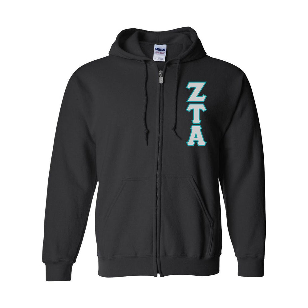 Zeta Tau Alpha Heavy Full Zip Hoodie 3" Letters Zeta Tau Alpha Heavy Full Zip Hoodie - 3