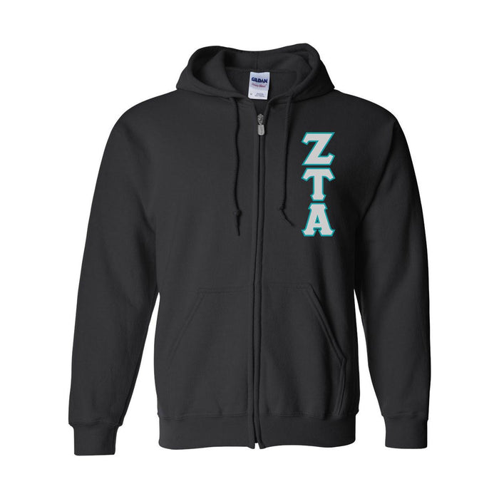 Zeta Tau Alpha Heavy Full Zip Hoodie 3" Letters Zeta Tau Alpha Heavy Full Zip Hoodie - 3