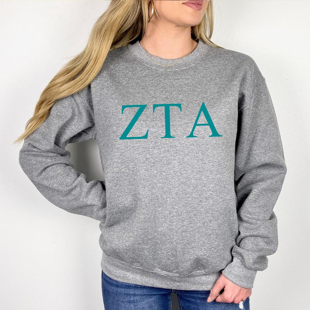 Zeta Tau Alpha Lettered World Famous Greek Crewneck Zeta Tau Alpha Lettered World Famous Greek Crewneck