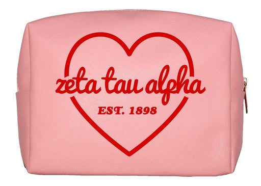 Zeta Tau Alpha Zeta Tau Alpha Pink with Red Heart Makeup Bag