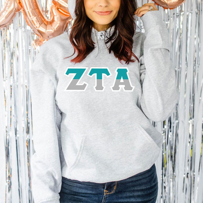Printify Zeta Tau Alpha Two Tone Lettered Hooded Sweatshirts Zeta Tau Alpha Two Tone Lettered Hooded Sweatshirts