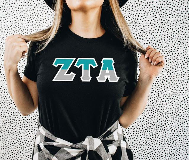 Zeta Tau Alpha Two Toned Greek Lettered T Shirts Zeta Tau Alpha Two Toned Greek Lettered T-shirts