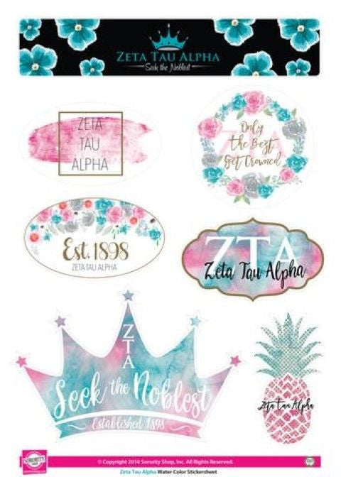 Zeta Tau Alpha Zeta Tau Alpha Water Color Stickers