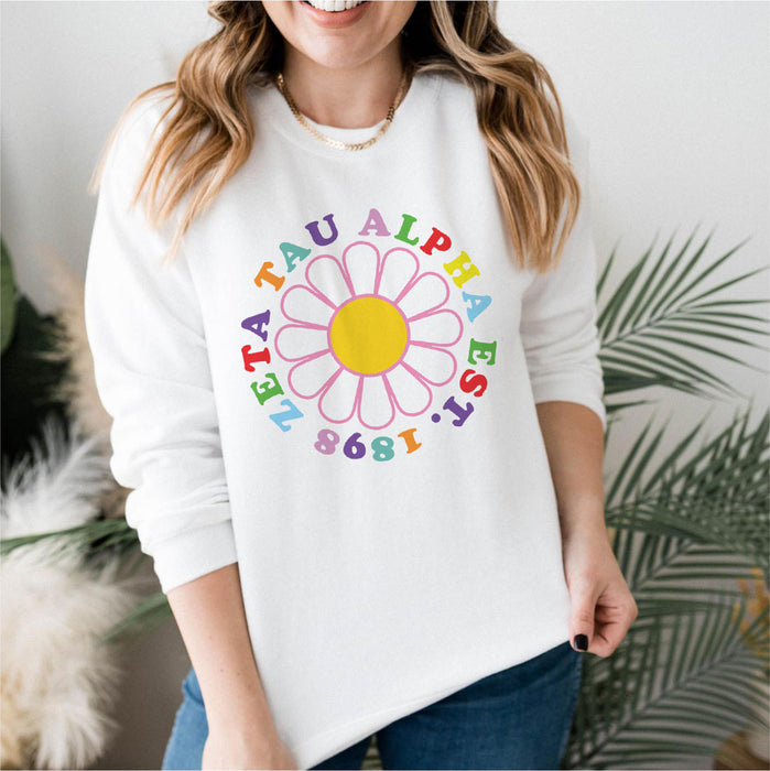 Zeta Tau Alpha Rainbow Daisy Crewneck Sweatshirt Zeta Tau Alpha Rainbow Daisy Crewneck Sweatshirt