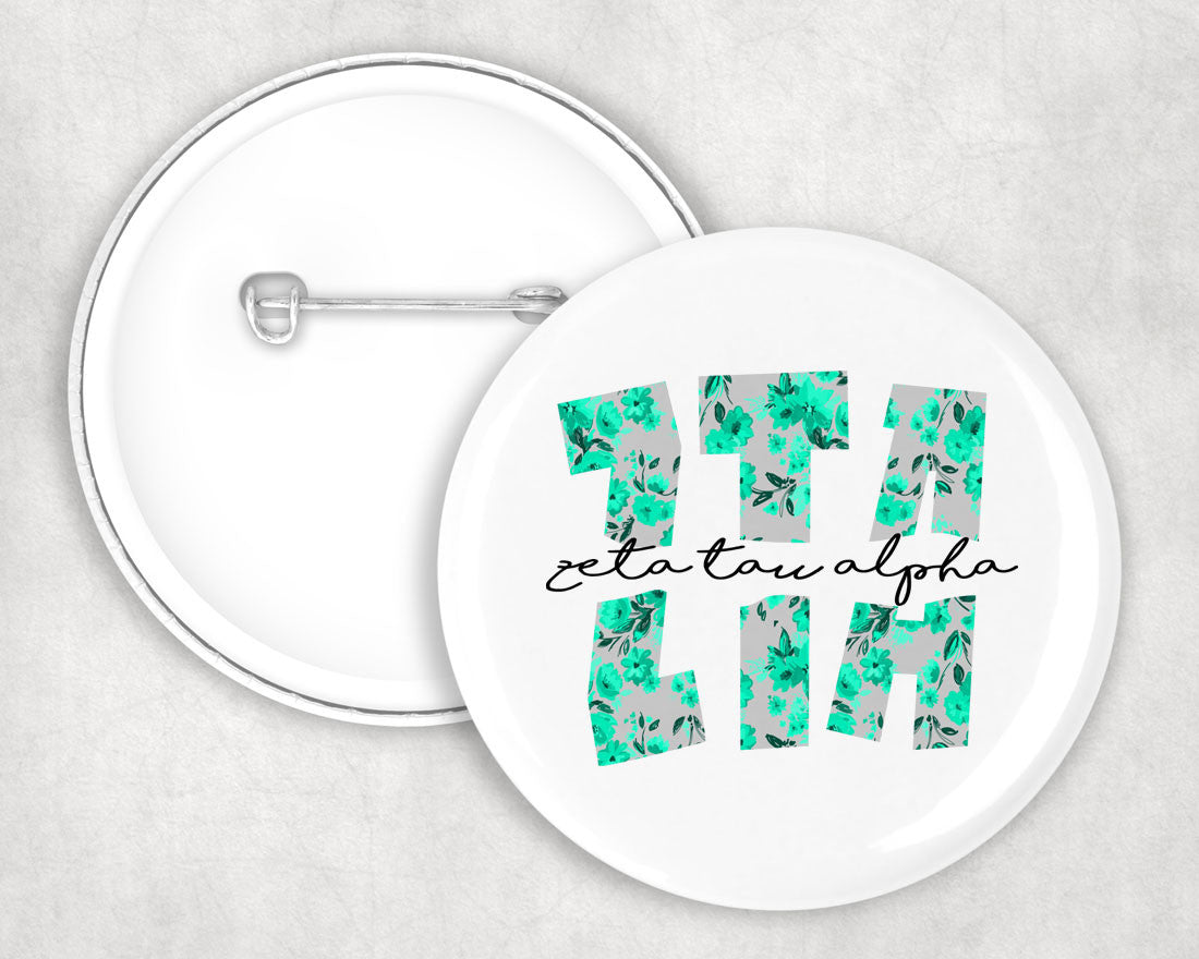 Zeta Tau Alpha Big Floral Pin Buttons Zeta Tau Alpha Big Floral Pin Buttons