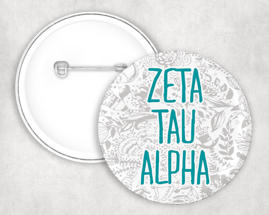 Zeta Tau Alpha Floral Text Pin Buttons Zeta Tau Alpha floral-text Pin Buttons