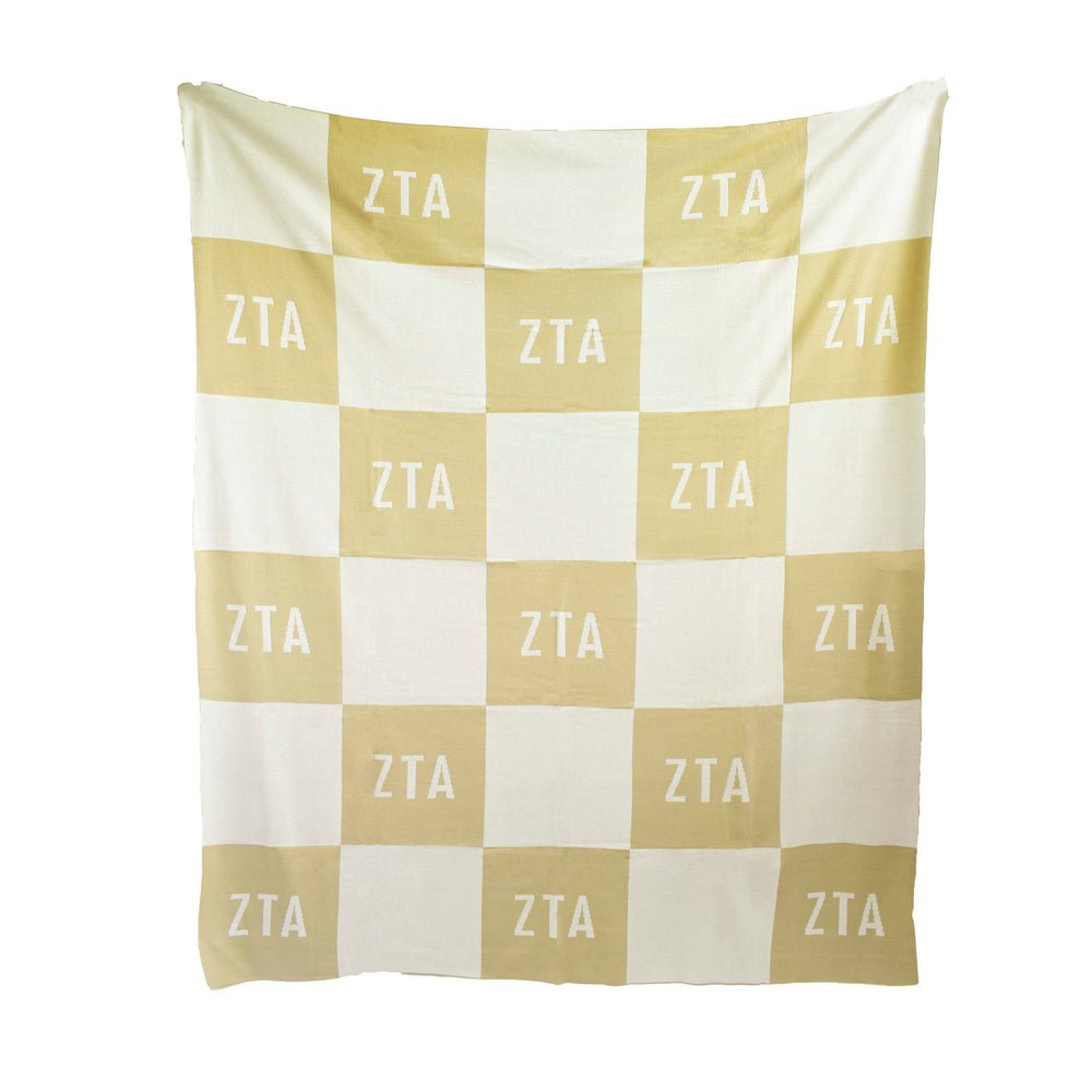 Zeta Tau Alpha Acrylic Checkerboard Beige Throw Blankets Zeta Tau Alpha Acrylic Checkerboard Beige Throw Blankets
