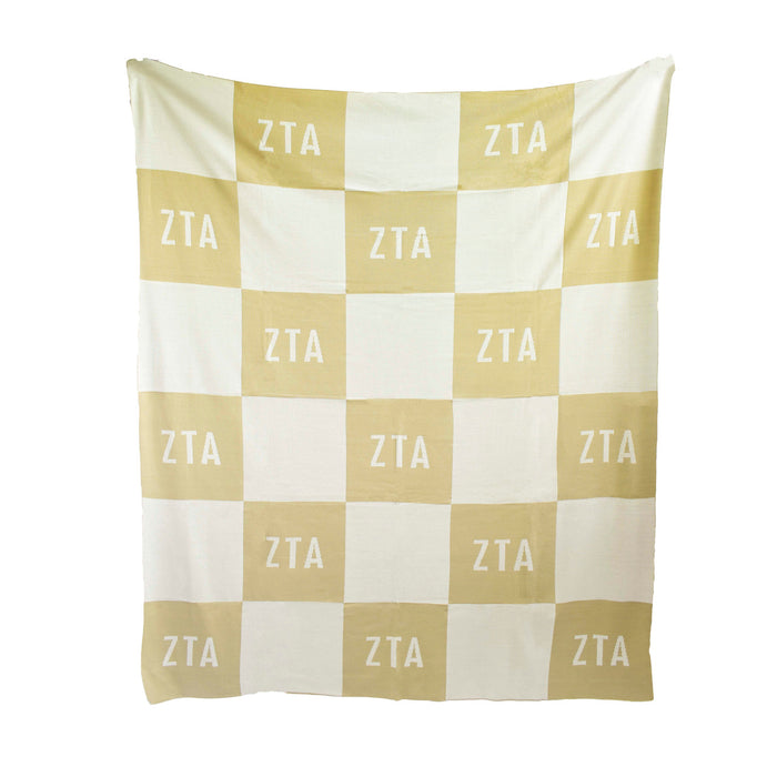 Zeta Tau Alpha Acrylic Checkerboard Beige Throw Blankets Zeta Tau Alpha Acrylic Checkerboard Beige Throw Blankets