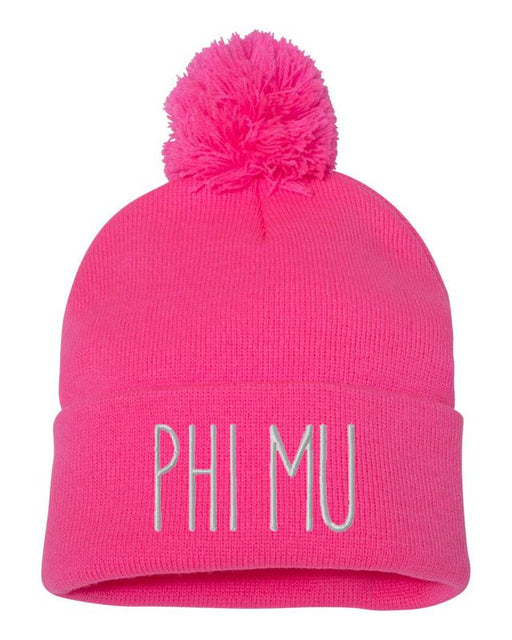 Phi Mu Sorority Beanie With Pom Pom