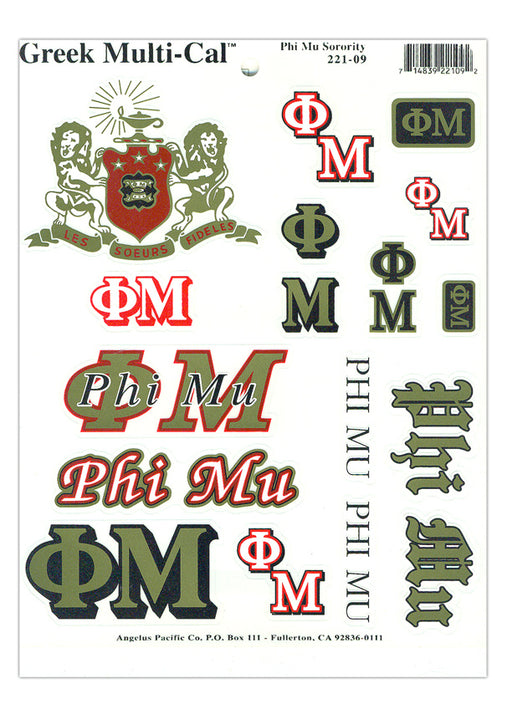 Phi Mu Multi Greek Decal Sticker Sheet