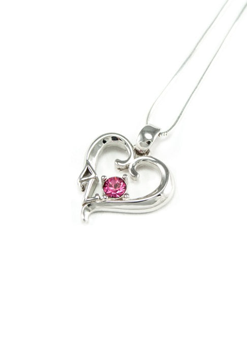 Delta Zeta Sterling Silver Heart Pendant with Colored Swarovski Crystal