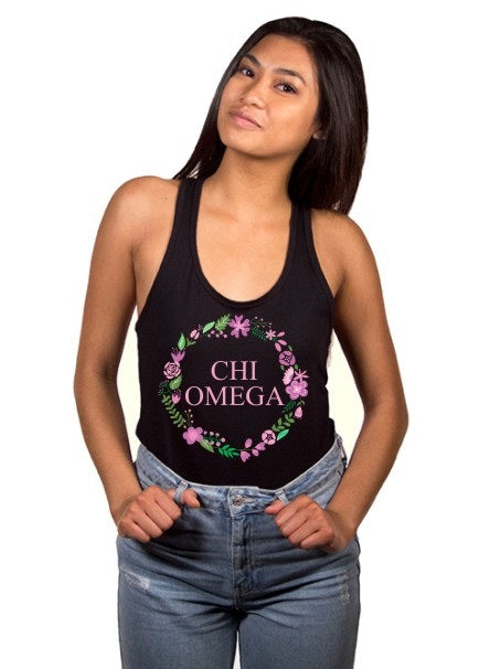 Chi Omega Floral Wreath Poly-Cotton Tank