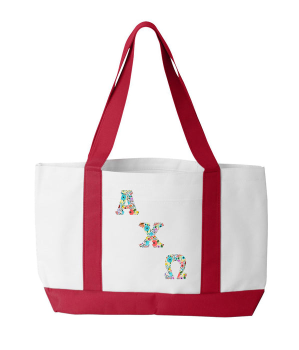 Alpha Chi Omega 2-Tone Boat Tote with Sewn-On Letters