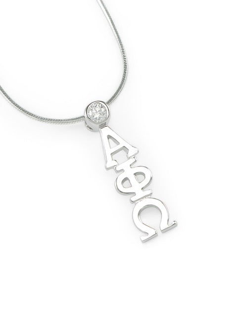 Alpha Phi Omega Sterling Silver Lavaliere Pendant with Clear Swarovski Crystal