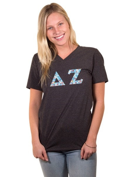 Delta Zeta Unisex V-Neck T-Shirt with Sewn-On Letters