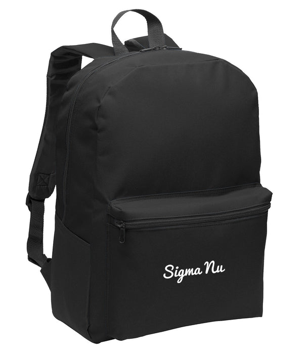 Sigma Nu Cursive Embroidered Backpack