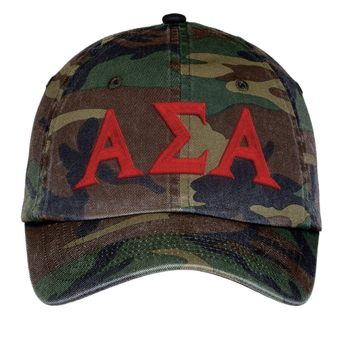 Alpha Sigma Alpha Letters Embroidered Camouflage Hat