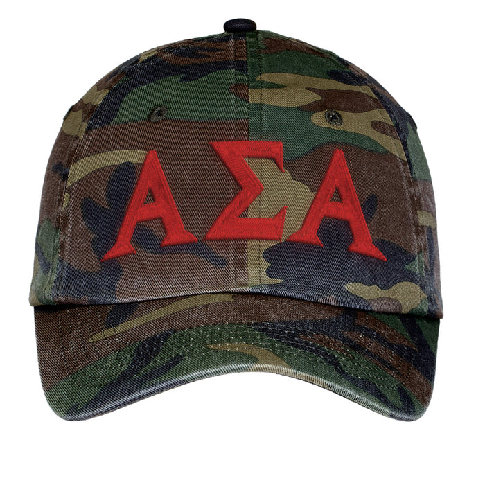 Alpha Sigma Alpha Letters Embroidered Camouflage Hat