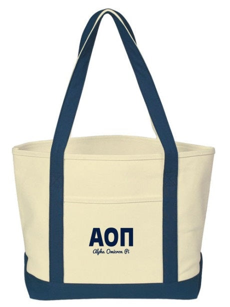 Alpha Omicron Pi Layered Letters Boat Tote