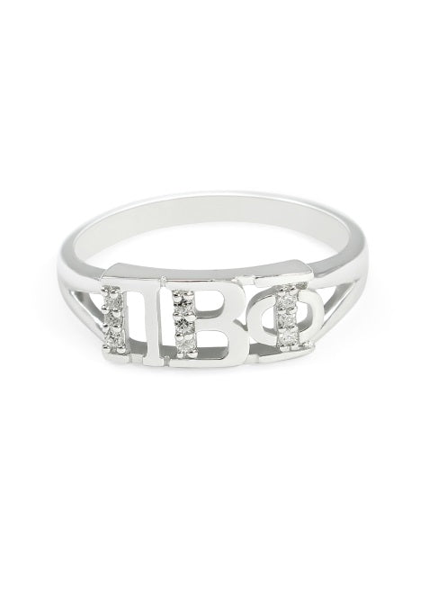 Pi Beta Phi Sterling Silver Ring with Lab Created Clear Diamond
