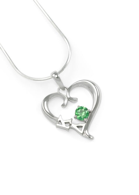 Kappa Delta Sterling Silver Heart Pendant with Colored Swarovski Crystal