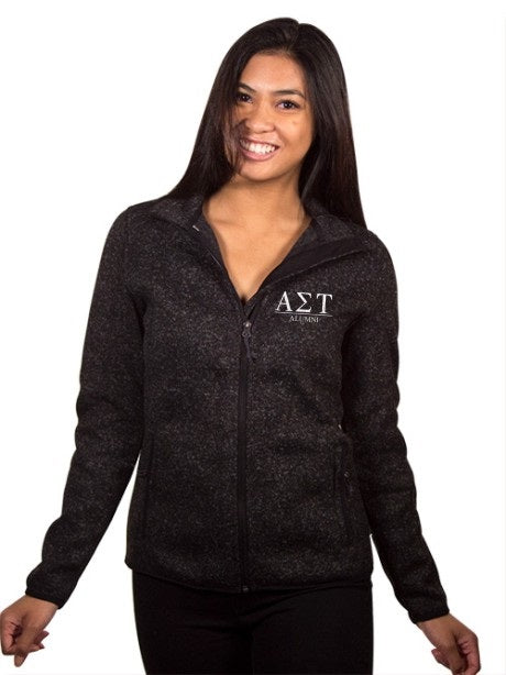 Alpha Sigma Tau Embroidered Ladies Sweater Fleece Jacket with Custom Text