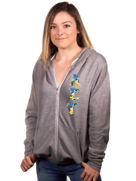 Alpha Sigma Tau Fleece Full-Zip Hoodie with Sewn-On Letters
