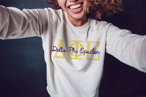 Delta Phi Epsilon Cozy Boyfriend Crew Neck Sweatshirt