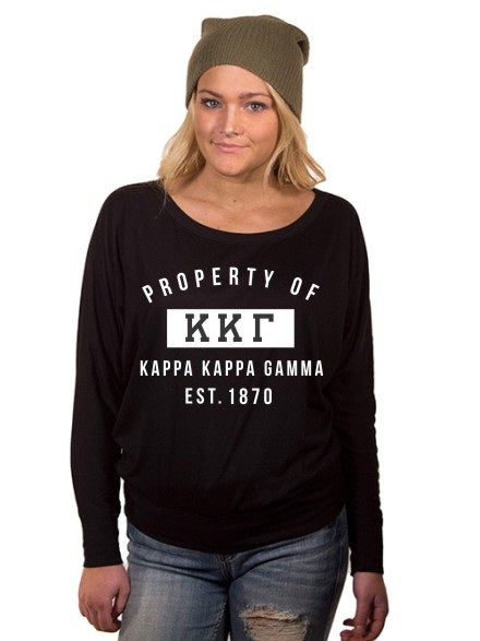 Kappa Kappa Gamma Property of Flowy Long Sleeve Off Shoulder Tee