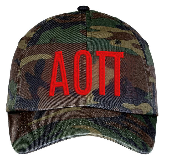 Alpha Omicron Pi Letters Embroidered Camouflage Hat