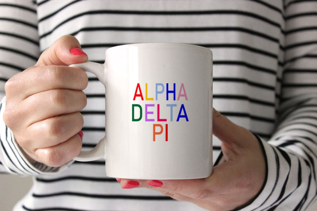 Alpha Delta Pi Coffee Mug with Rainbows - 15 oz