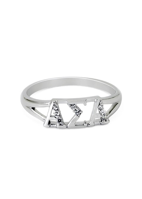 Alpha Sigma Alpha Sterling Silver Ring with Lab Created Clear Diamond