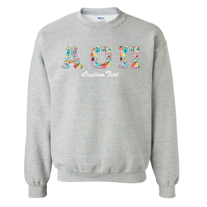 Alpha Omicron Pi Crewneck Letters Sweatshirt with Custom Embroidery