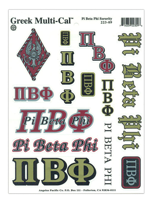 Pi Beta Phi Multi Greek Decal Sticker Sheet