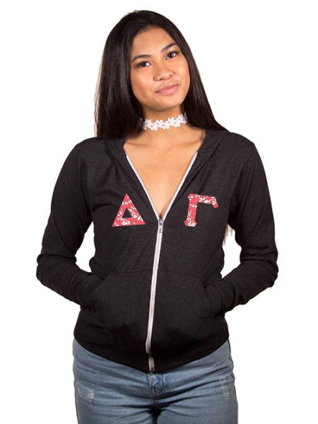 Delta Gamma Unisex Triblend Lightweight Hoodie with Horizontal Letters