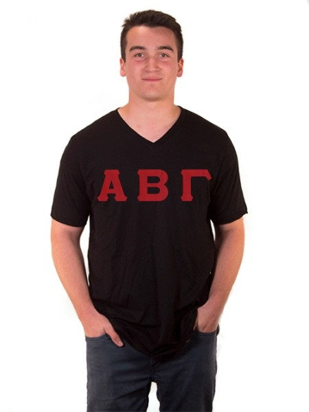 Fraternity V-Neck T-Shirt with Sewn-On Letters