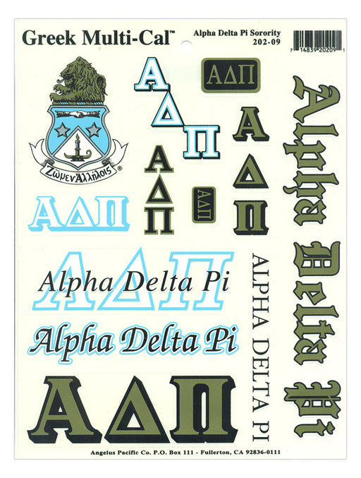 Alpha Delta Pi Multi Greek Decal Sticker Sheet
